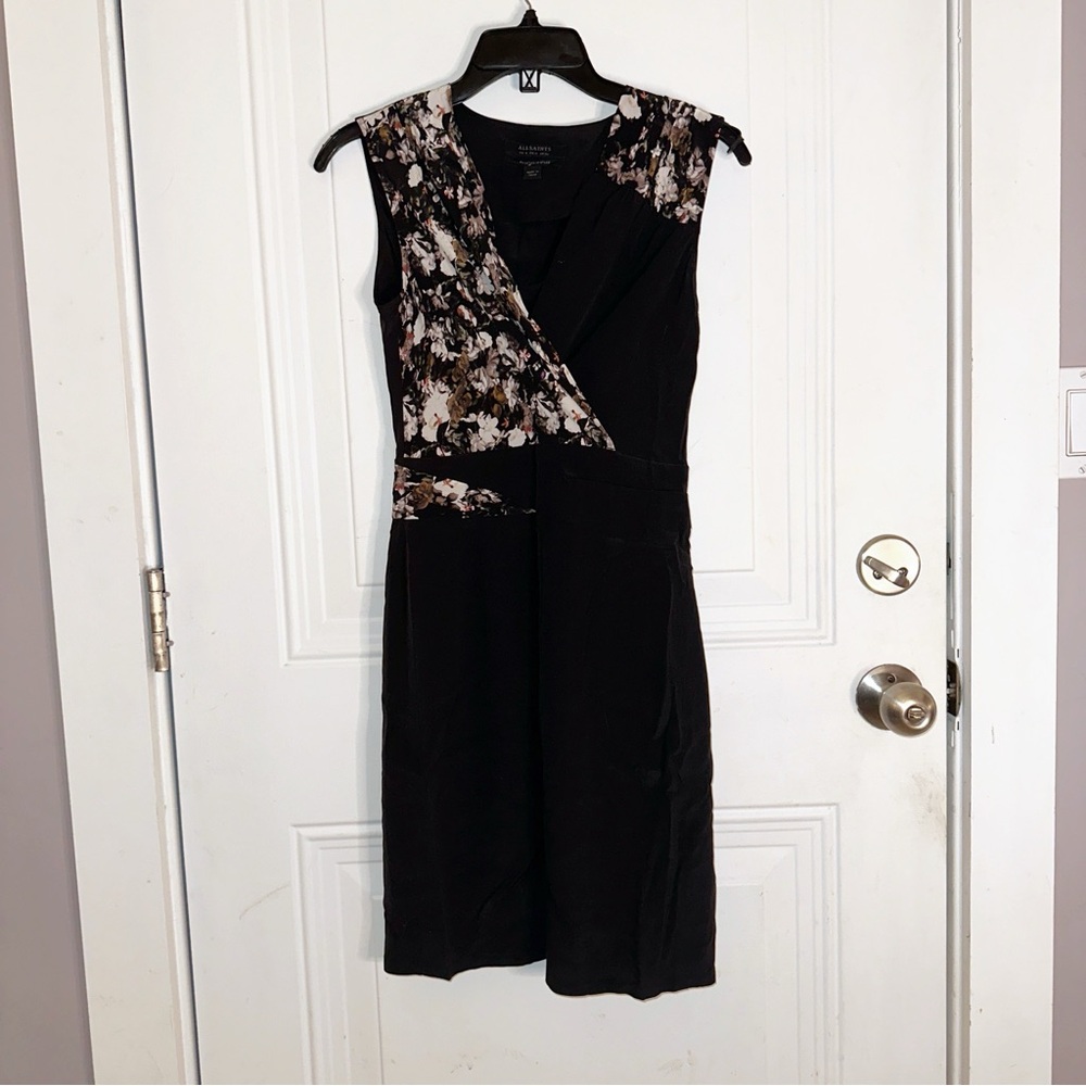 All Saints Black and Floral Silk Dress‎ Sz 0